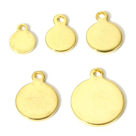 Immagine di 10 Pz 304 Acciaio Inossidabile Etichette di Stampaggio Vuote Charms Tondo Oro Placcato Brunitura a Rulli