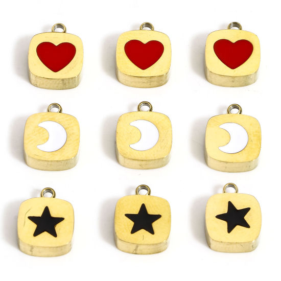 Picture of Eco-friendly 304 Stainless Steel Stylish Charms 18K Real Gold Plated Square Heart Enamel