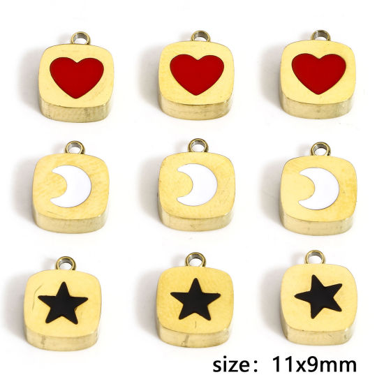 Picture of Eco-friendly 304 Stainless Steel Stylish Charms 18K Real Gold Plated Square Heart Enamel