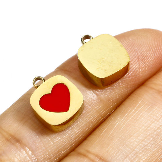 Picture of Eco-friendly 304 Stainless Steel Stylish Charms 18K Real Gold Plated Square Heart Enamel