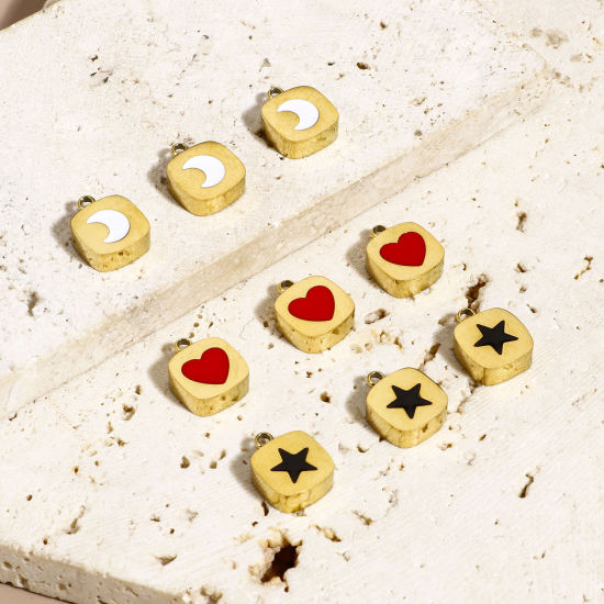 Picture of Eco-friendly 304 Stainless Steel Stylish Charms 18K Real Gold Plated Square Heart Enamel