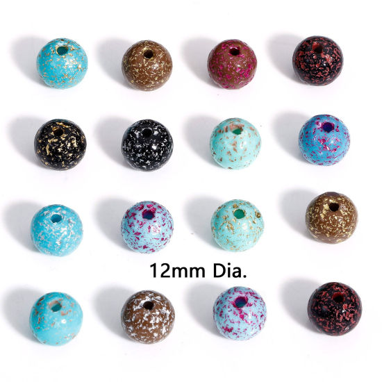 Bild von 100 Stück Acryl Perlen für die DIY-Schmuckherstellung Bunt Rund Imitat Howlith ca. 12mm D., Loch:ca. 2mm