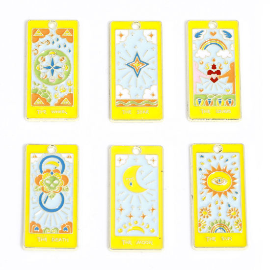 Picture of Zinc Based Alloy Tarot Pendants Gold Plated Multicolor Rectangle Enamel 3cm x 1.5cm