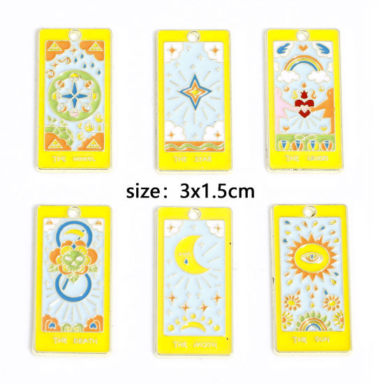 Picture of Zinc Based Alloy Tarot Pendants Gold Plated Multicolor Rectangle Enamel 3cm x 1.5cm