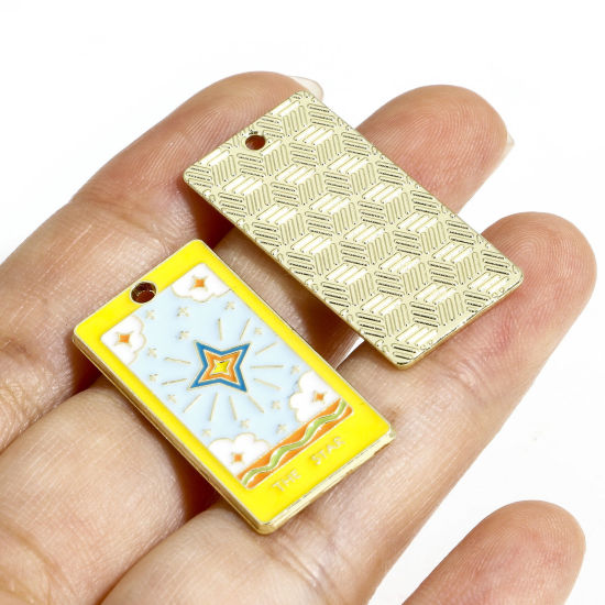 Picture of Zinc Based Alloy Tarot Pendants Gold Plated Multicolor Rectangle Enamel 3cm x 1.5cm