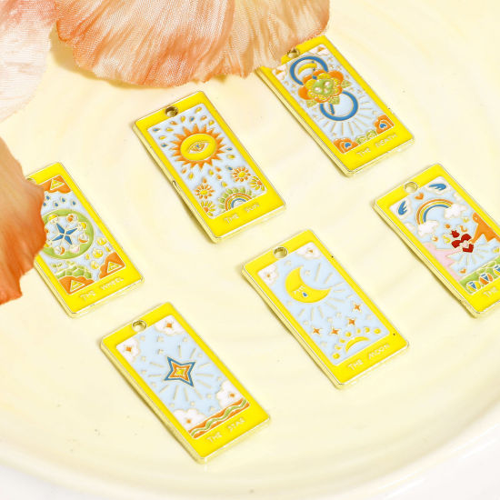 Picture of Zinc Based Alloy Tarot Pendants Gold Plated Multicolor Rectangle Enamel 3cm x 1.5cm