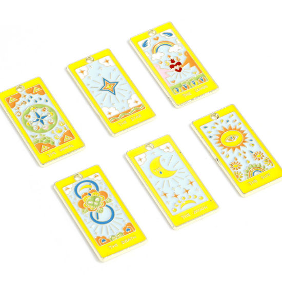 Picture of Zinc Based Alloy Tarot Pendants Gold Plated Multicolor Rectangle Enamel 3cm x 1.5cm