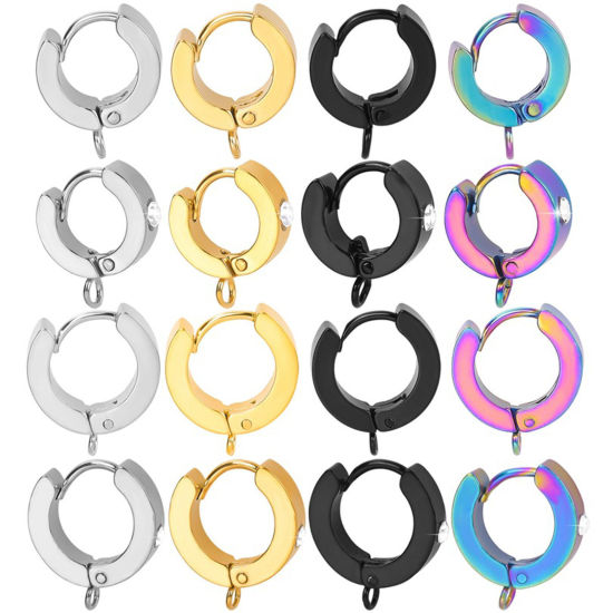 Picture of 304 Stainless Steel Hoop Earrings For DIY Jewelry Making Accessories Round With Loop 15mm x 13mm