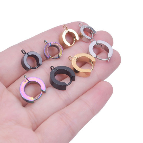 Picture of 304 Stainless Steel Hoop Earrings For DIY Jewelry Making Accessories Round With Loop 15mm x 13mm