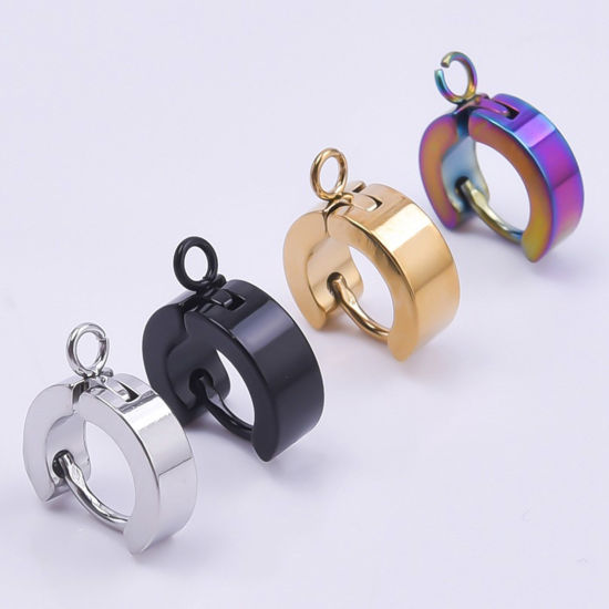 Picture of 304 Stainless Steel Hoop Earrings For DIY Jewelry Making Accessories Round With Loop 15mm x 13mm