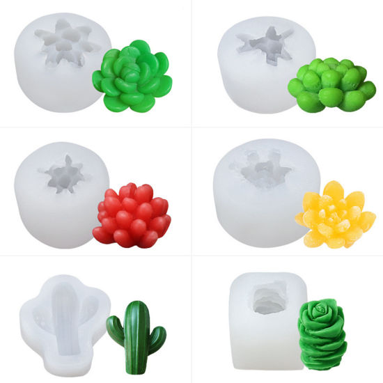 Picture of Silicone Resin Mold For Candle Soap DIY Making Succulent Plant Cactus 3D White