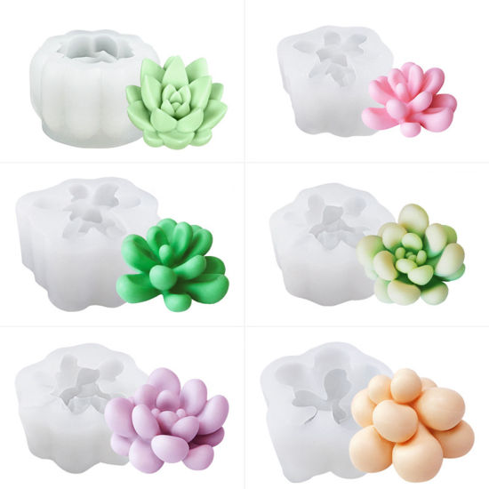 Picture of Silicone Resin Mold For Candle Soap DIY Making Succulent Plant Cactus 3D White