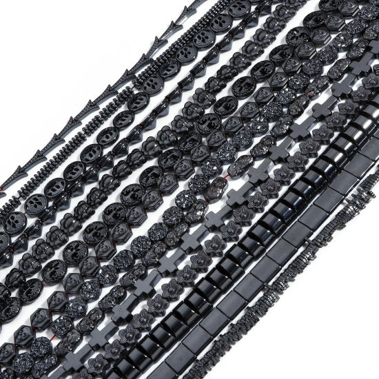 Image de 1 Enfilade (Classement A) Perles pour DIY Fabrication de Bijoux de Pendentife en Hématite （ Naturel ） Noir