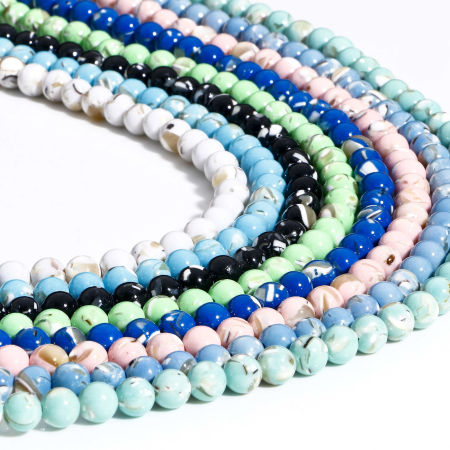 (Grade C) Turquoise ( Synthetic ) Beads For DIY Jewelry Making Round Shell About 6.5mm Dia, Hole: Approx 0.8mm