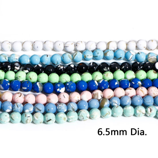 Picture of (Grade C) Turquoise ( Synthetic ) Beads For DIY Charm Jewelry Making Round Shell About 6.5mm Dia, Hole: Approx 0.8mm