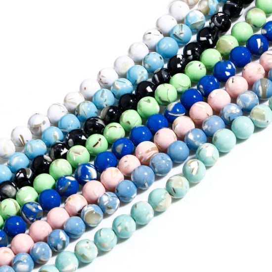 Image de 1 Enfilade (Classement C) Perles pour DIY Fabrication de Bijoux de Pendentife en Turquoise ( Synthétique) Rond Coquilles 6.5mm Dia, Trou: env. 0.8mm