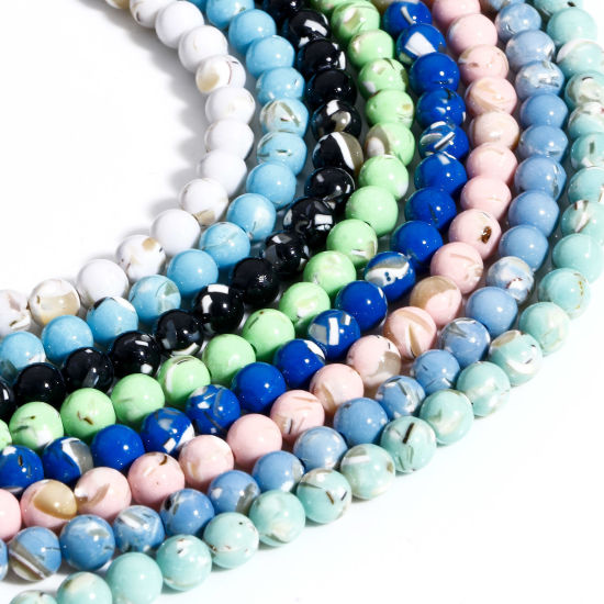 Image de 1 Enfilade (Classement C) Perles pour DIY Fabrication de Bijoux de Pendentife en Turquoise ( Synthétique) Rond Coquilles 6.5mm Dia, Trou: env. 0.8mm