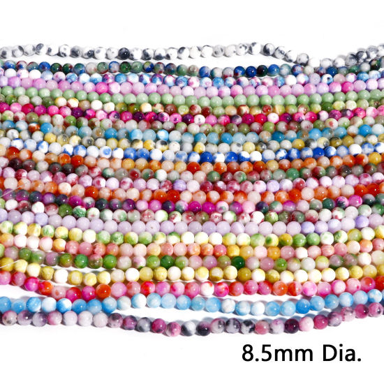 Picture of (Grade A) Stone ( Natural Dyed ) Loose Beads For DIY Jewelry Making Round Ink Spot About 8.5mm Dia., Hole: Approx 1mm, 40cm(15 6/8") long