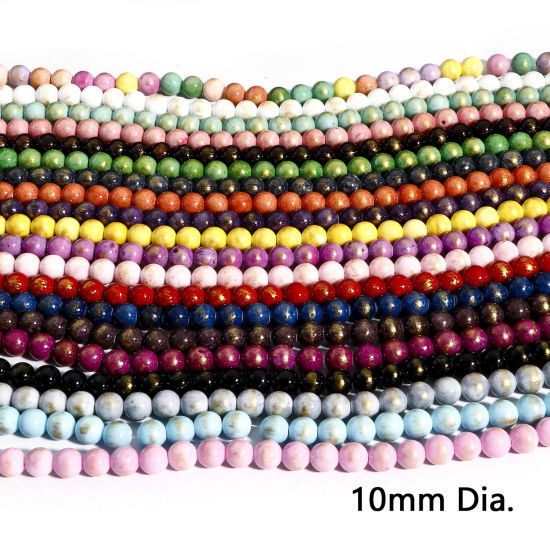 Picture of (Grade A) Stone ( Natural Dyed ) Loose Beads For DIY Jewelry Making Round Glitter About 10mm Dia., Hole: Approx 1.2mm, 40cm(15 6/8") long