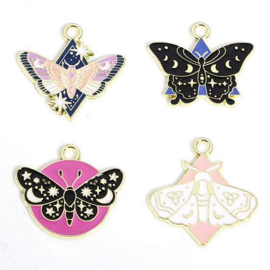 Picture of Zinc Based Alloy Insect Charms Gold Plated Star Moon Enamel