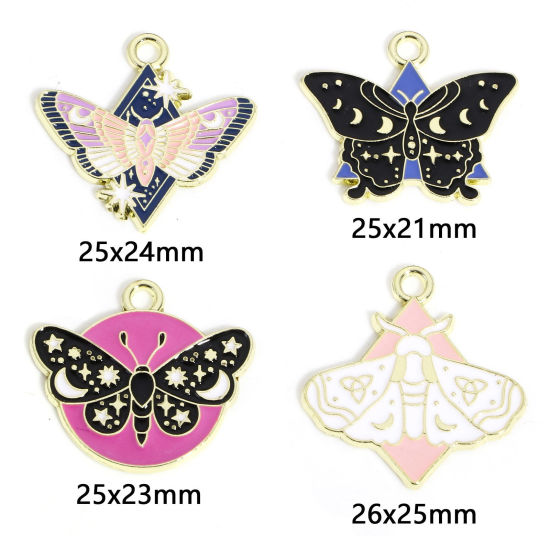 Picture of Zinc Based Alloy Insect Charms Gold Plated Star Moon Enamel