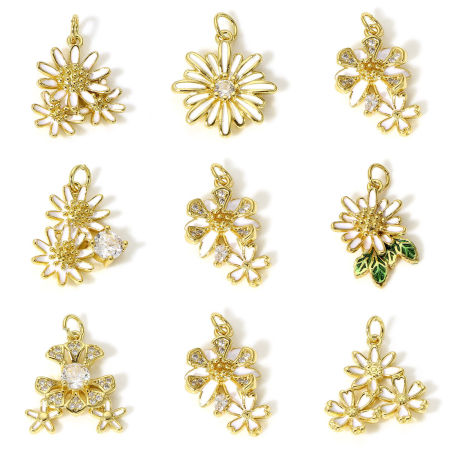 Bild von 1 Stück Messing Charms 18K Echtgold plattiert Weiß Gänseblümchen Emaille