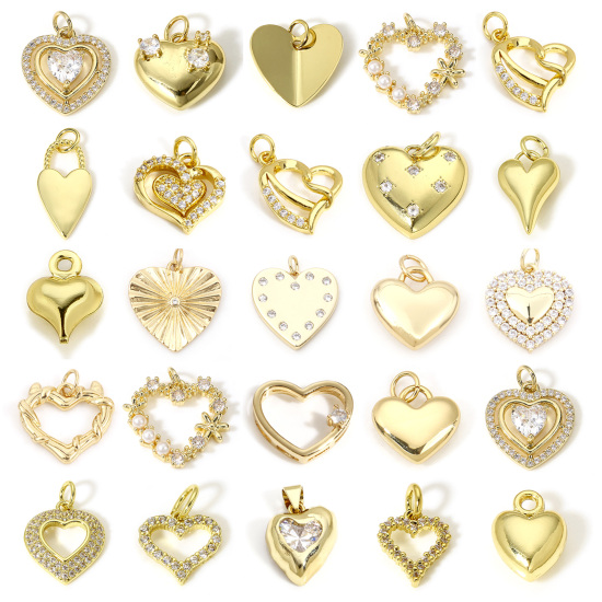 Picture of Brass Valentine's Day Charms 18K Real Gold Plated Heart                                                                                                                                                                                                       