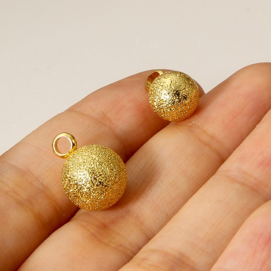Picture of Brass Charms 18K Real Gold Plated Ball Sparkledust