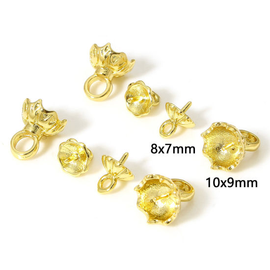 Immagine di 1 Pz Ottone Connettore Ciondolo Perla Bail Pin Cap 18K Vero Oro Placcato