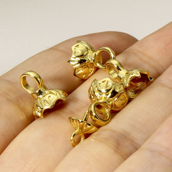 Immagine di 1 Pz Ottone Connettore Ciondolo Perla Bail Pin Cap 18K Vero Oro Placcato