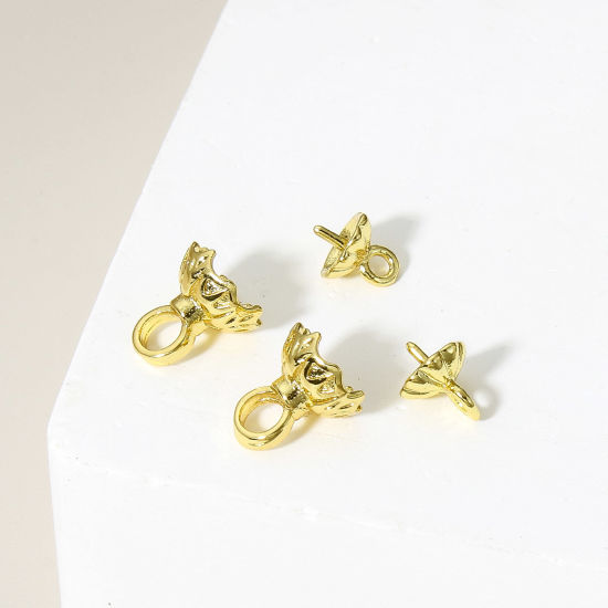 Immagine di 1 Pz Ottone Connettore Ciondolo Perla Bail Pin Cap 18K Vero Oro Placcato