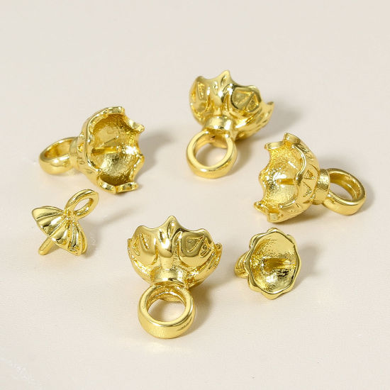Immagine di 1 Pz Ottone Connettore Ciondolo Perla Bail Pin Cap 18K Vero Oro Placcato
