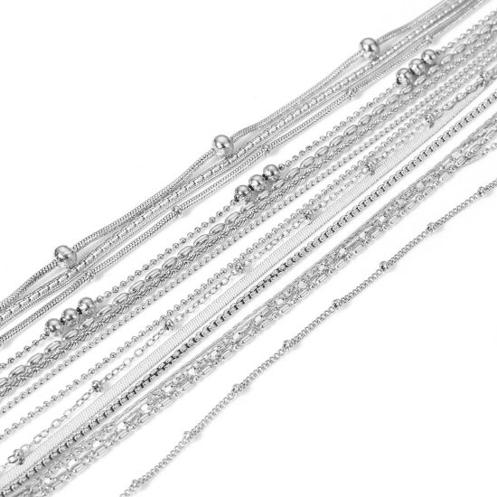 Picture of Eco-friendly Vacuum Plating 304 Stainless Steel Link Chain Necklace For DIY Jewelry Making Real Platinum Plated