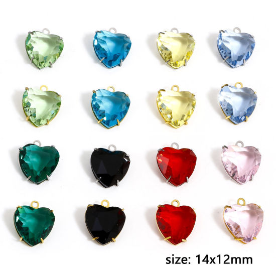 Immagine di 1 Pz 304 Acciaio Inossidabile & Vetro Pietre Nascita Charms Cuore Multicolore