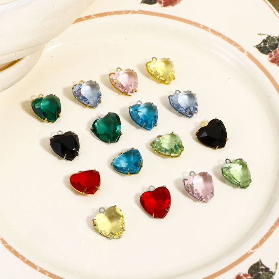 Immagine di 1 Pz 304 Acciaio Inossidabile & Vetro Pietre Nascita Charms Cuore Multicolore