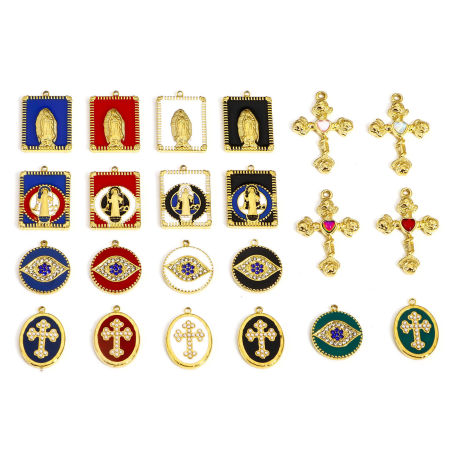 Image de 1 Pièce Breloques en 304 Acier Inoxydable Religieux Rectangle Doré Multicolore Sainte Vierge Marie Émail