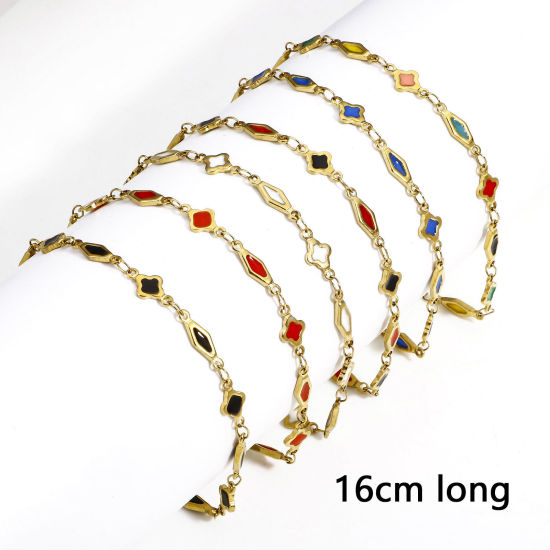 Picture of Eco-friendly Vacuum Plating 304 Stainless Steel Handmade Link Chain Bracelets 18K Gold Color Geometric Double-sided Enamel 16cm(6 2/8") long