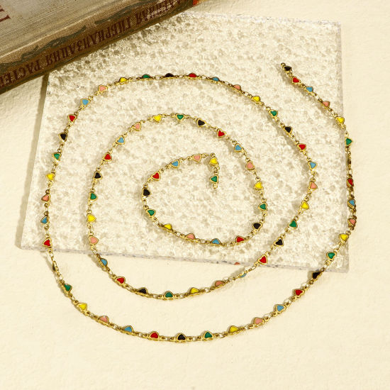 Immagine di 1 M Placcatura Sottovuoto 304 Acciaio Inossidabile San Valentino Catena a Maglia Fatta a Mano Per Risultati di Creazione di Gioielli Fai-da-te Fatti a Mano Cuore Placcato Oro 18K Smalto a Doppia Faccia 5mm