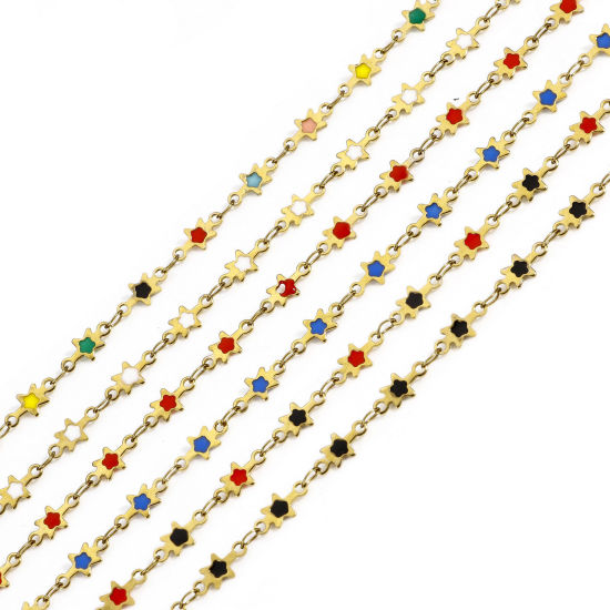 Immagine di 1 M Placcatura Sottovuoto 304 Acciaio Inossidabile Galassia Catena a Maglia Fatta a Mano Per Risultati di Creazione di Gioielli Fai-da-te Fatti a Mano Stella Placcato Oro 18K Smalto a Doppia Faccia 5mm