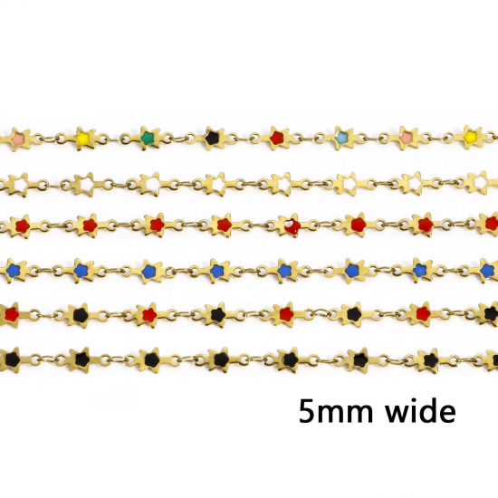 Immagine di 1 M Placcatura Sottovuoto 304 Acciaio Inossidabile Galassia Catena a Maglia Fatta a Mano Per Risultati di Creazione di Gioielli Fai-da-te Fatti a Mano Stella Placcato Oro 18K Smalto a Doppia Faccia 5mm