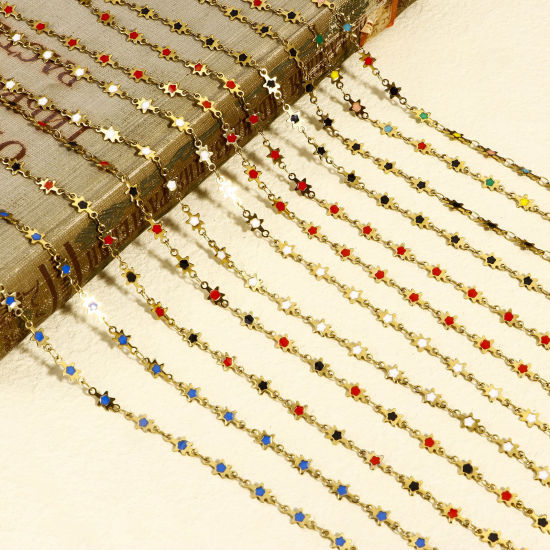 Immagine di 1 M Placcatura Sottovuoto 304 Acciaio Inossidabile Galassia Catena a Maglia Fatta a Mano Per Risultati di Creazione di Gioielli Fai-da-te Fatti a Mano Stella Placcato Oro 18K Smalto a Doppia Faccia 5mm