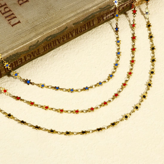 Immagine di 1 M Placcatura Sottovuoto 304 Acciaio Inossidabile Galassia Catena a Maglia Fatta a Mano Per Risultati di Creazione di Gioielli Fai-da-te Fatti a Mano Stella Placcato Oro 18K Smalto a Doppia Faccia 5mm