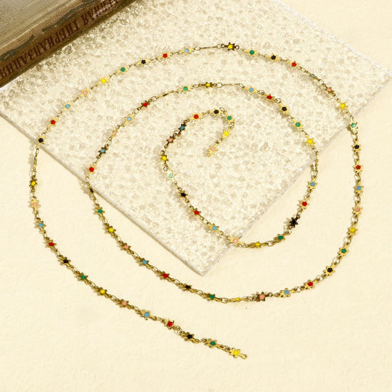 Immagine di 1 M Placcatura Sottovuoto 304 Acciaio Inossidabile Galassia Catena a Maglia Fatta a Mano Per Risultati di Creazione di Gioielli Fai-da-te Fatti a Mano Stella Placcato Oro 18K Smalto a Doppia Faccia 5mm