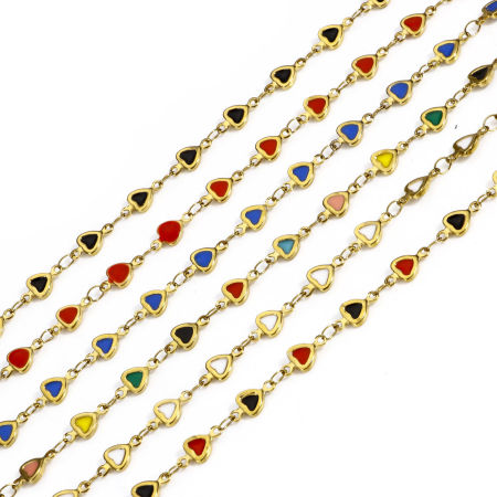 1 メートル 真空メッキ 304ステンレス鋼 バレンタイン・デー ハンドメイド手作りリンクチェーン手作り DIY ジュエリーアクセサリー作りのパーツ ハート 18Kゴールドメッキ 両面エナメル 5mm、