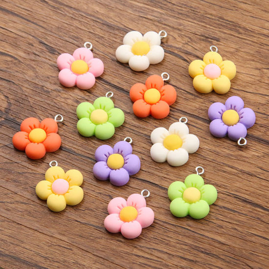 Picture of Resin Charms Flower Multicolor 24mm x 21mm