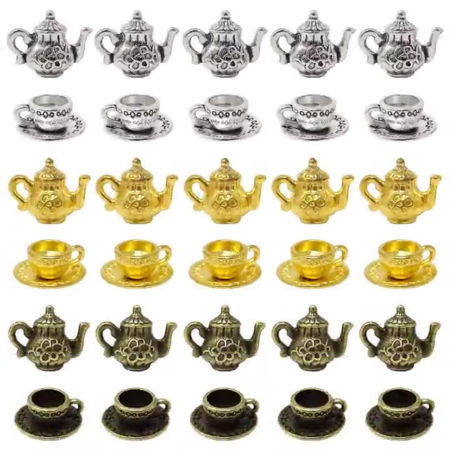 20 Unidades Zamak Colgantes Charms Multicolor Tetera Taza 3D 13mm