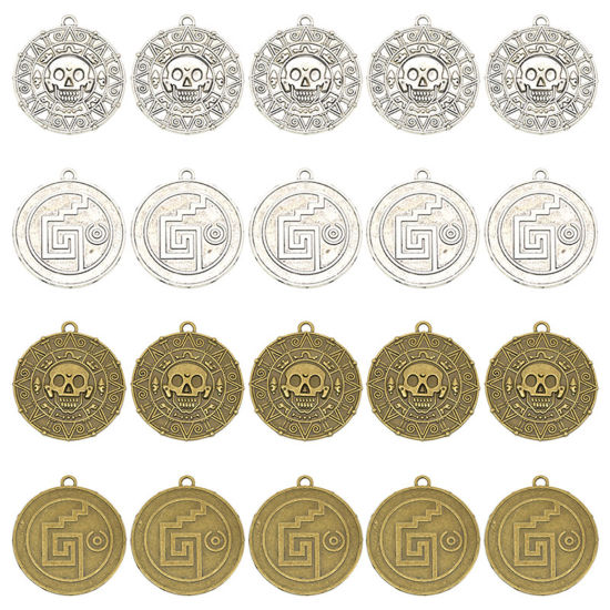 Imagen de 5 Unidades Zamak Halloween Colgantes Multicolor Ronda Cráneo Doble Cara 4.3cm x 3.9cm
