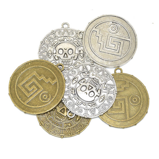 Imagen de 5 Unidades Zamak Halloween Colgantes Multicolor Ronda Cráneo Doble Cara 4.3cm x 3.9cm