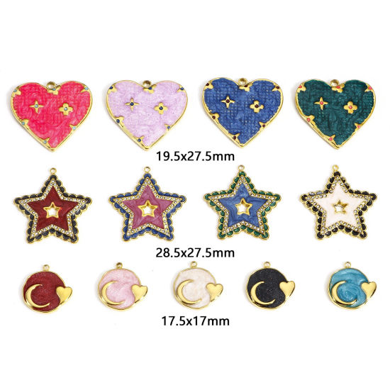 Immagine di 1 Pz 304 Acciaio Inossidabile Galassia Charms Tondo Oro Placcato Multicolore Cuore Smalto