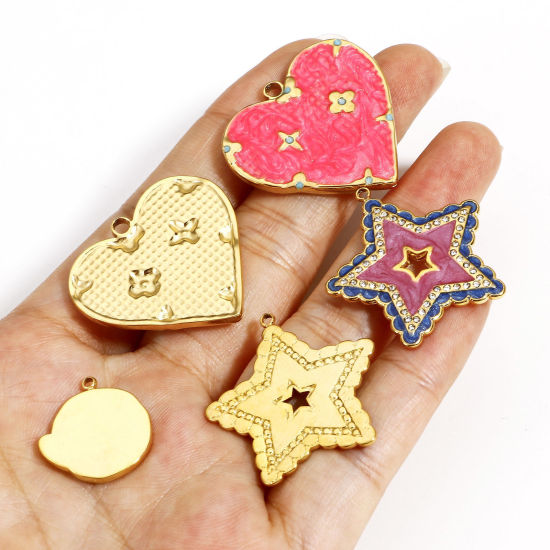 Immagine di 1 Pz 304 Acciaio Inossidabile Galassia Charms Tondo Oro Placcato Multicolore Cuore Smalto